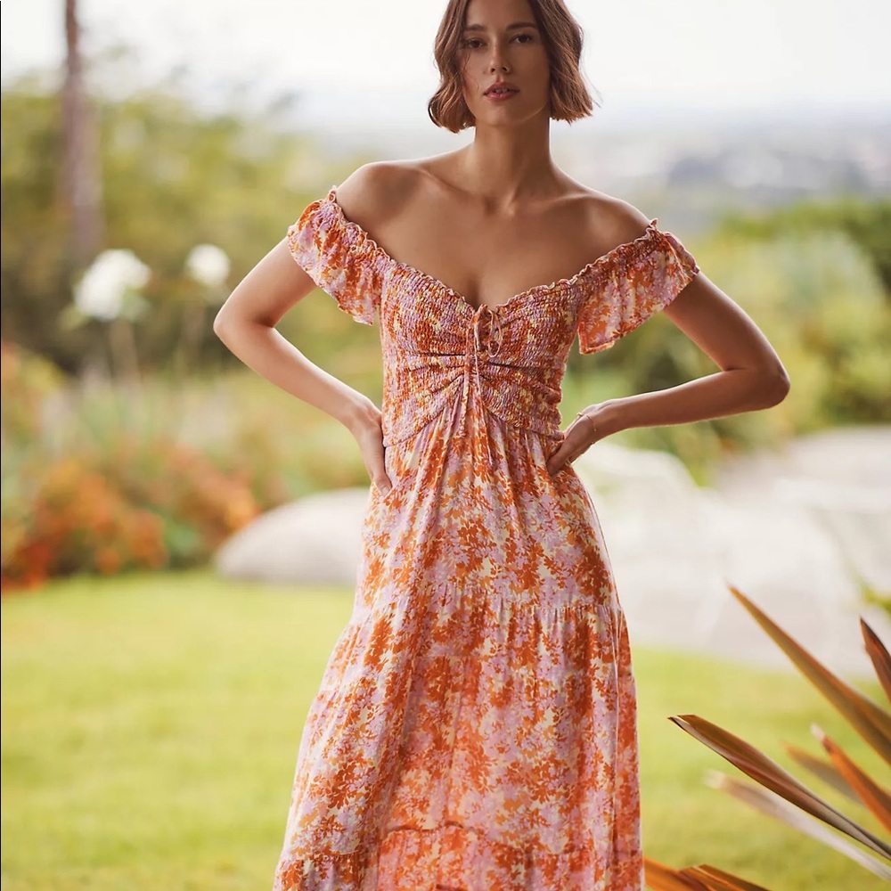 NWT, Anthropologie, L Space Lucia Smocked Maxi Dress, Size M